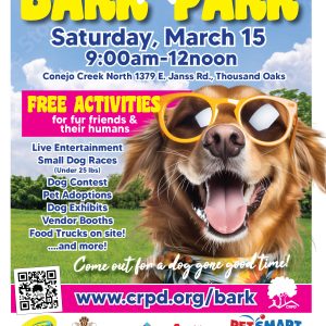 Bark in the Park event flyer for March 15