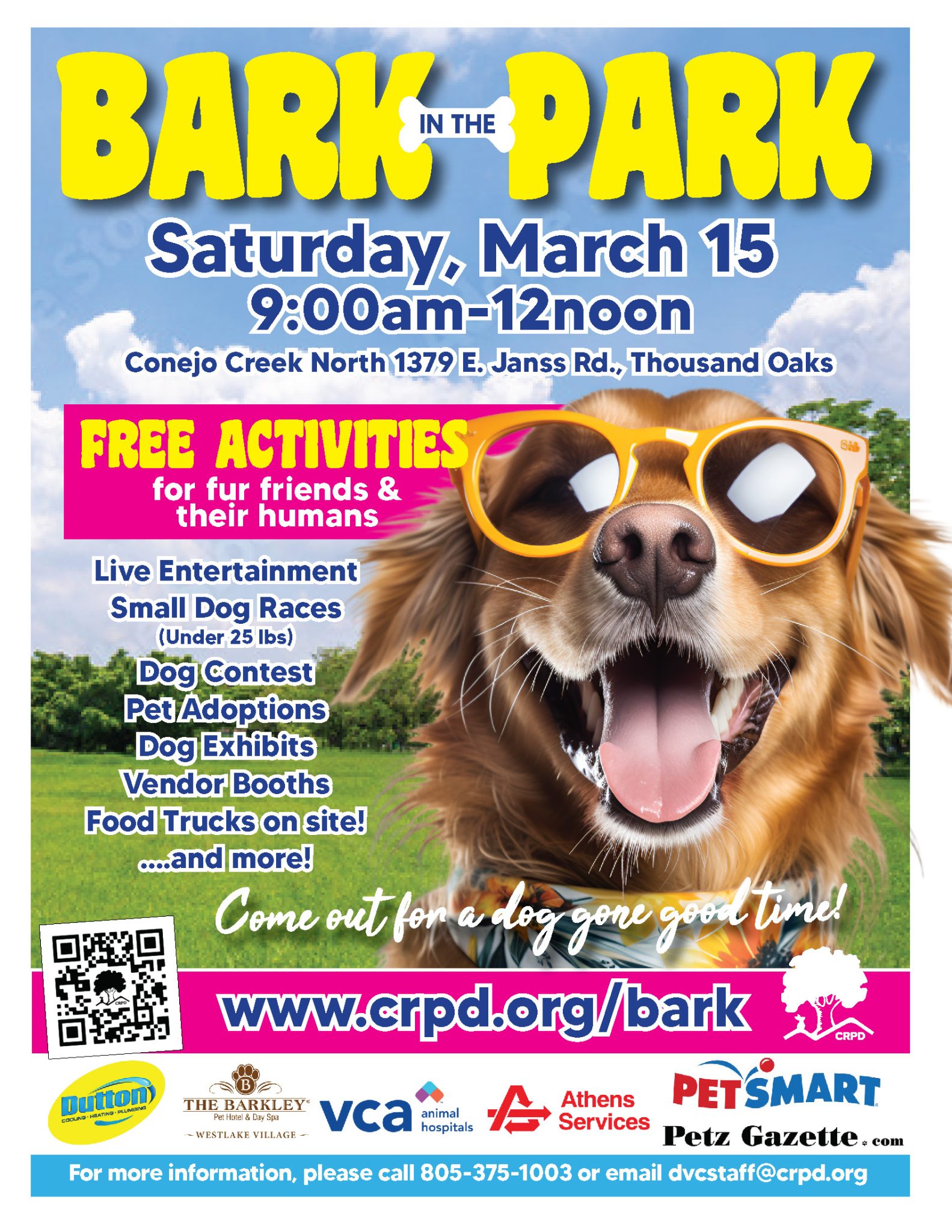 Bark in the Park event flyer for March 15